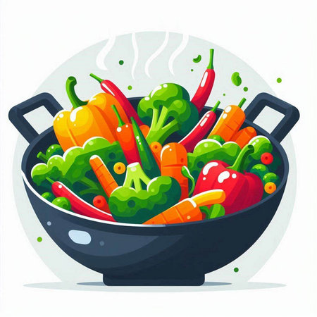 Vegetable salad in a bowl. Vector illustration on white background.のイラスト素材
