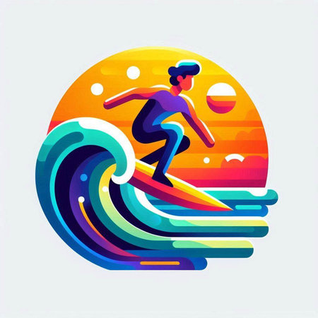 Surfer on the wave. Vector illustration in a flat style.のイラスト素材