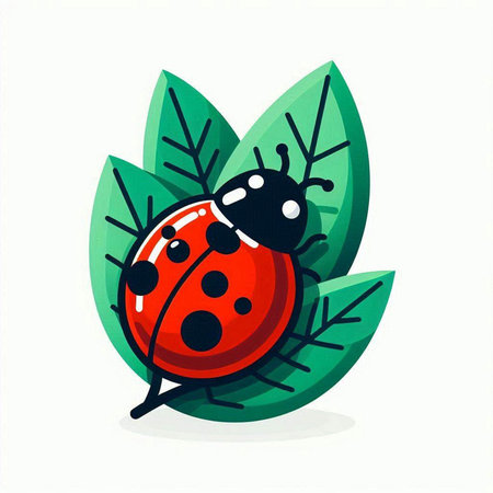 Ladybug and leaves isolated on white background. Vector illustration in flat style.のイラスト素材