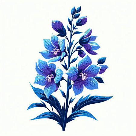 vector illustration of blue flowers on a white background in the style of engravingのイラスト素材