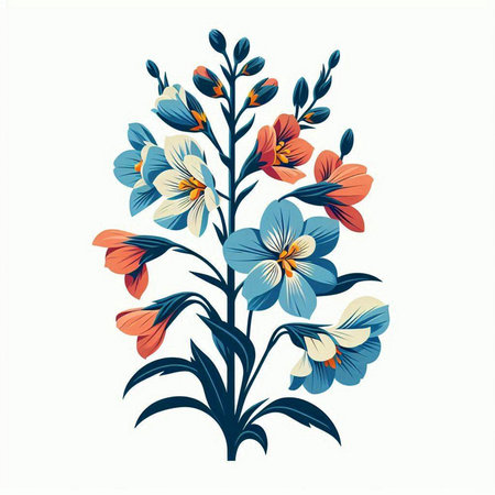 Blue and orange pansy flowers isolated on white background. Vector illustration.のイラスト素材