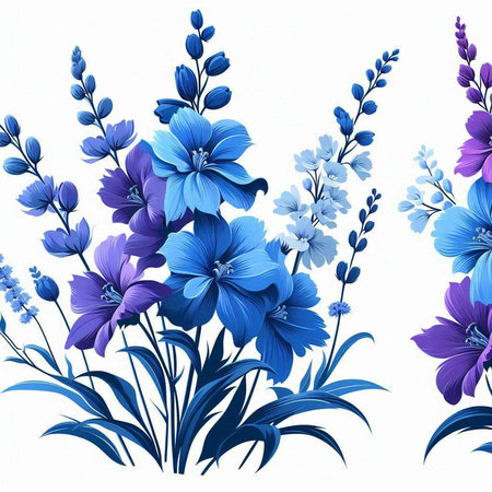 Beautiful floral background with blue hibiscus flowers. Vector illustration.のイラスト素材