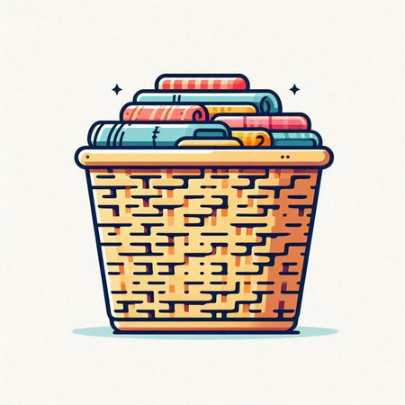 Basket with clothes. Vector illustration in doodle style.のイラスト素材
