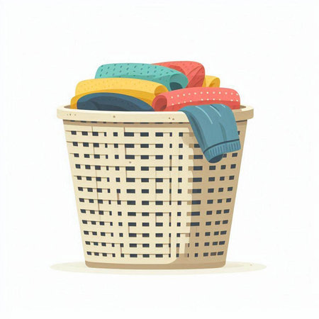 Basket with clothes, isolated on white background. Vector illustration.のイラスト素材