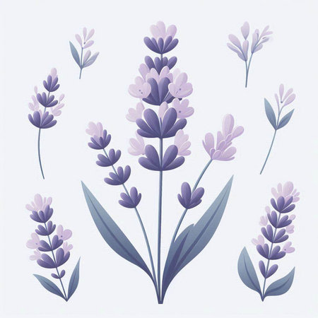 Lavender flowers set. Hand drawn lavender flowers. Vector illustration.のイラスト素材