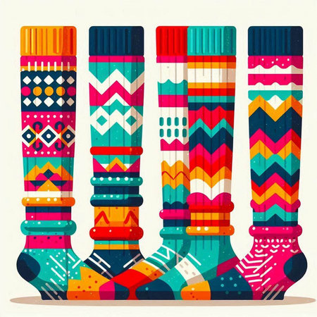 Colorful socks with ethnic ornament. Vector illustration in flat style.のイラスト素材