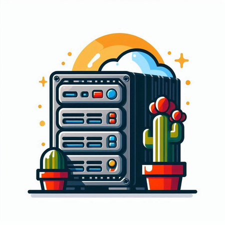 Vector illustration of a modern flat design of a datacenter with a cactus in a potのイラスト素材