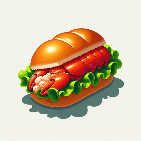 Illustration of a hamburger with lettuce and crab on a white backgroundのイラスト素材