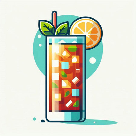 Cocktail with lemon, mint and ice. Vector illustration.のイラスト素材