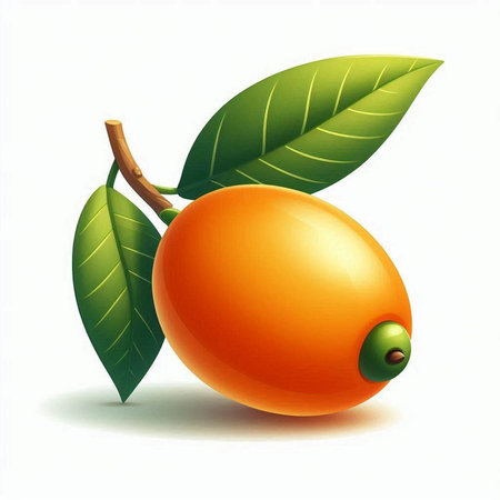 Illustration of a whole loquat with leaves on a white backgroundのイラスト素材