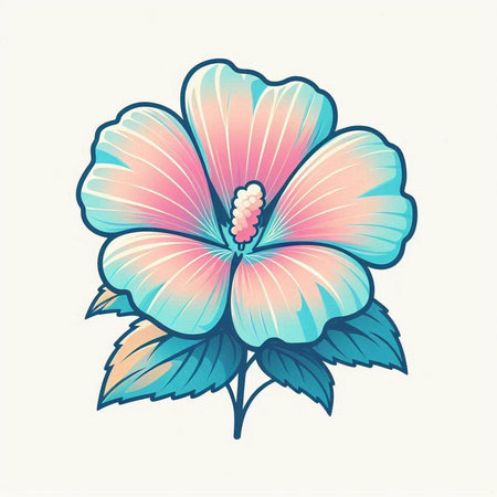 Hibiscus flower. Hand drawn vector illustration isolated on white background.のイラスト素材