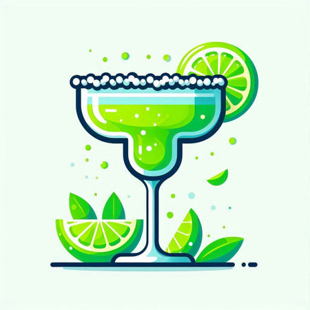 Cocktail with lime and mint. Vector illustration in flat style.のイラスト素材