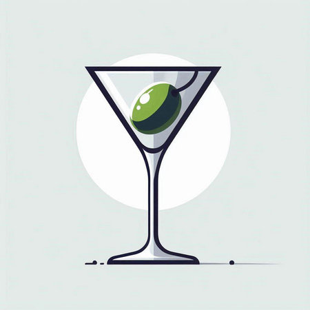 Martini glass with olives. Vector illustration in flat style.のイラスト素材