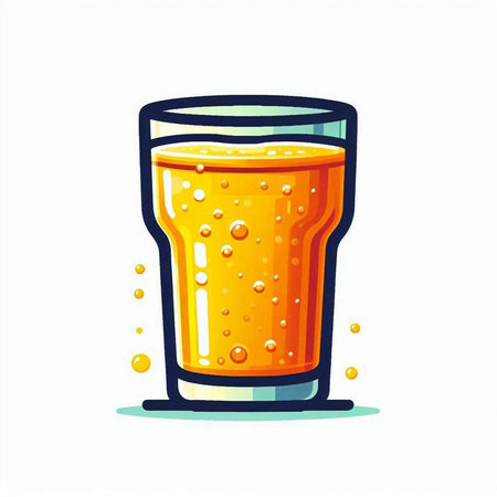 Orange juice in a glass isolated on white background. Vector illustration.のイラスト素材