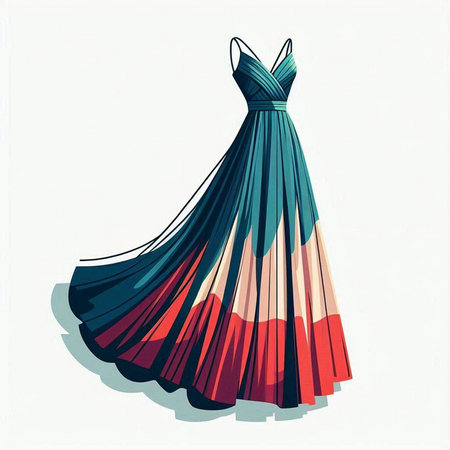 Wedding dress with red and blue stripes. Vector illustration.のイラスト素材