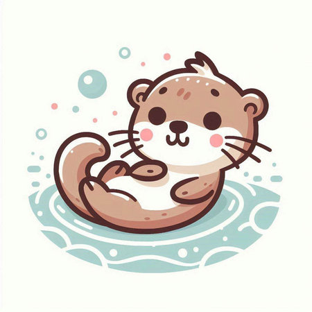 Cute otter in the water. Vector illustration of a cartoon character.のイラスト素材