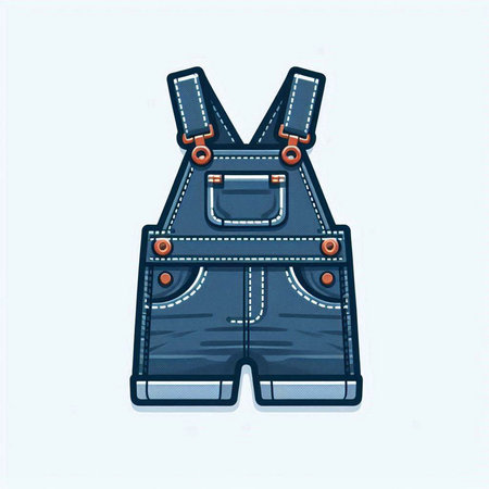 Denim overalls with pockets. Denim clothing. Vector illustration.のイラスト素材