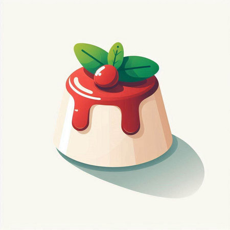 Panna cotta with cherry sauce and mint leaves. Vector illustration.のイラスト素材