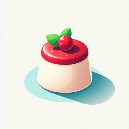 Panna cotta with cherries and mint leaves. Vector illustration.のイラスト素材