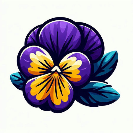Pansy flower with leaves isolated on white background. Vector illustration.のイラスト素材