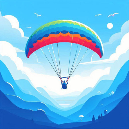 Paraglider flying in the blue sky. Vector illustration.のイラスト素材