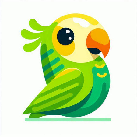 Cute green parrot isolated on white background. Vector illustration.のイラスト素材