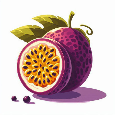 Passion fruit isolated on white background. Vector illustration of passion fruit.のイラスト素材
