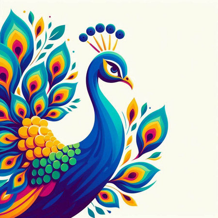 Peacock with colorful ornament on white background. Vector illustration.のイラスト素材