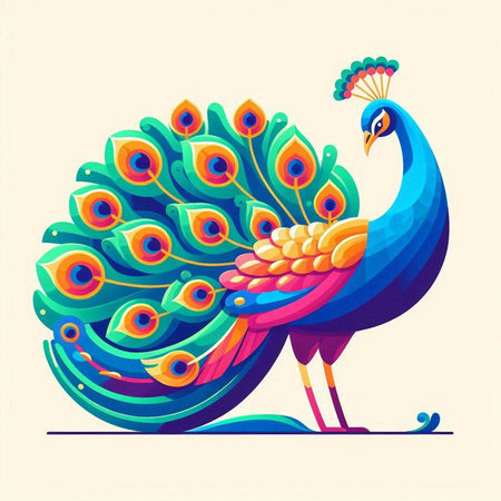 Peacock vector illustration. Colorful peacock with bright feathers.のイラスト素材