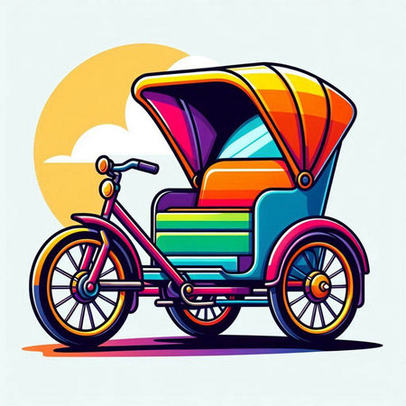 Colorful vintage tricycle on white background. Vector illustration for your designのイラスト素材