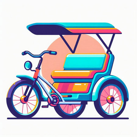 Rickshaw or tricycle. Vector illustration of a bicycle.のイラスト素材