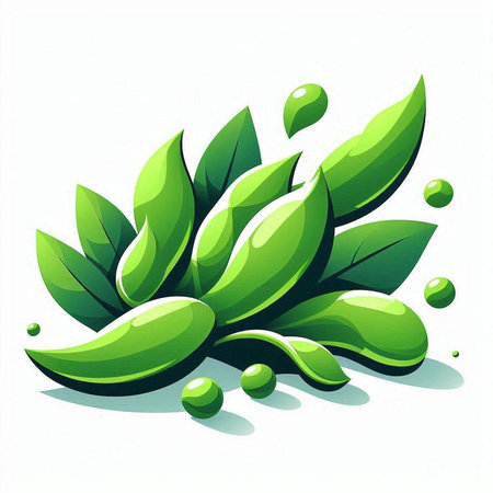 Green leaves with water drops on a white background. Vector illustration.のイラスト素材