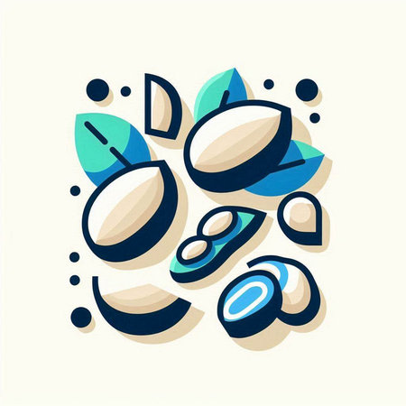 Vector illustration of abstract composition with blue leaves and fruits. Flat style.のイラスト素材