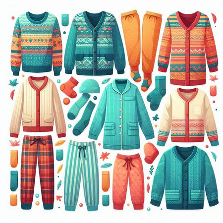 Set of winter clothing and accessories. Vector illustration in cartoon style.のイラスト素材