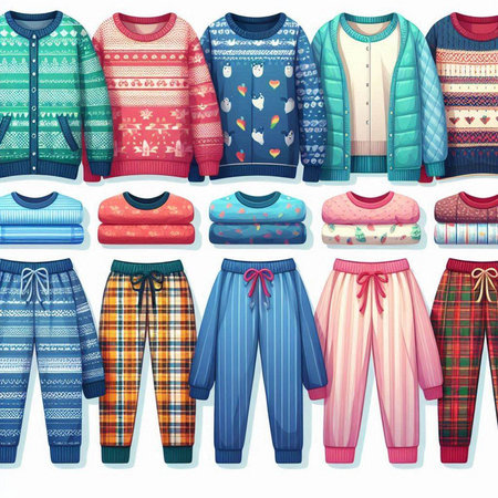 Set of colorful pajamas and sleepwear for kids illustration.のイラスト素材