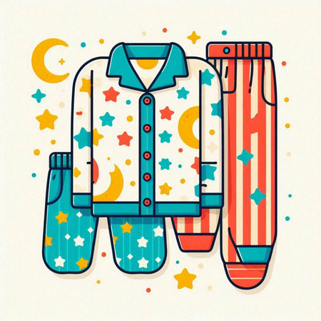 Colorful T-shirt and pants with stars and moon. Vector illustration.のイラスト素材