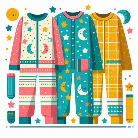 Cute pajamas with different patterns. Vector illustration in flat style.のイラスト素材