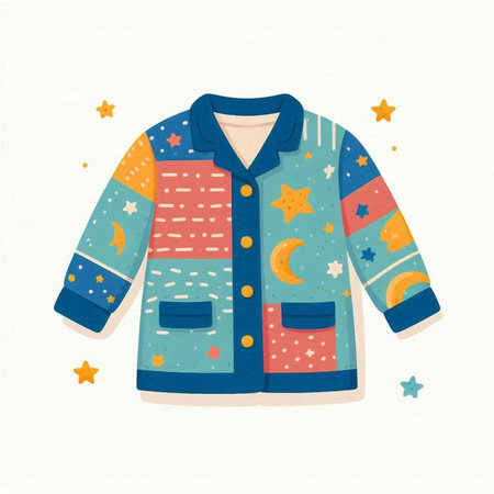 Children's winter jacket with a pattern and stars. Vector illustration.のイラスト素材
