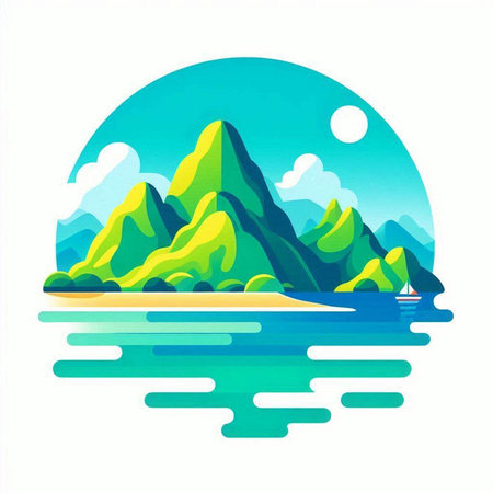 Landscape with mountains and sea. Vector illustration for your design.のイラスト素材