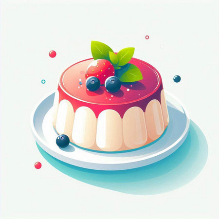 Vector illustration of a delicious dessert with blueberries and strawberries. Flat style.のイラスト素材