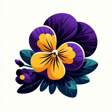 Vector illustration of colorful pansy flowers. Floral design element.のイラスト素材
