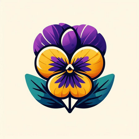 Viola flower vector logo design. Purple and yellow viola flower logo.のイラスト素材
