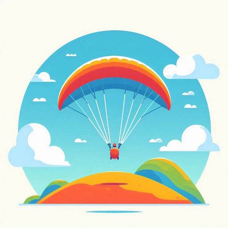 Paraglider flying in the sky. Vector illustration in flat style.のイラスト素材