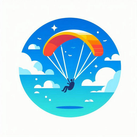 Paraglider flying in the blue sky. Vector illustration.のイラスト素材