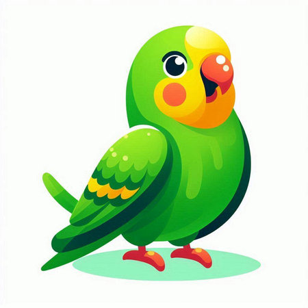 Green parrot isolated on white background. Vector illustration in cartoon style.のイラスト素材