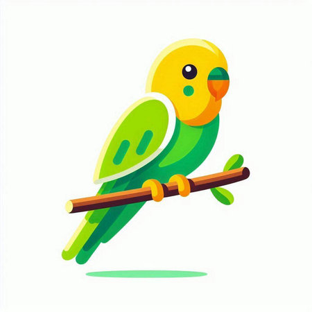 Cute green parrot sitting on a branch. Vector illustration.のイラスト素材