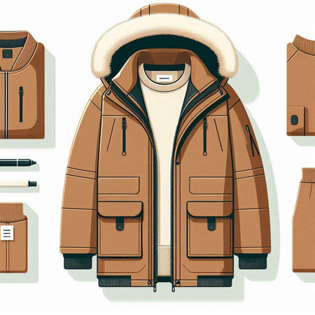 Vector illustration of a winter jacket with a hood and a fur capのイラスト素材