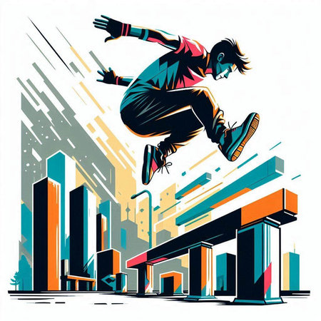 Skateboarder jumping in the city. Vector illustration. Eps 10.のイラスト素材