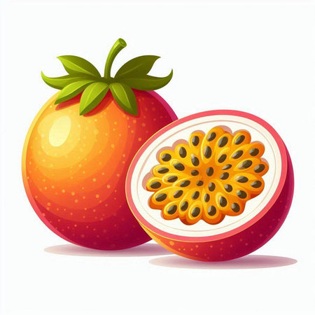 Passion fruit isolated on white background. Realistic vector illustration.のイラスト素材