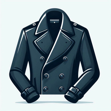 Vector illustration of a black jacket on a light blue background in cartoon styleのイラスト素材